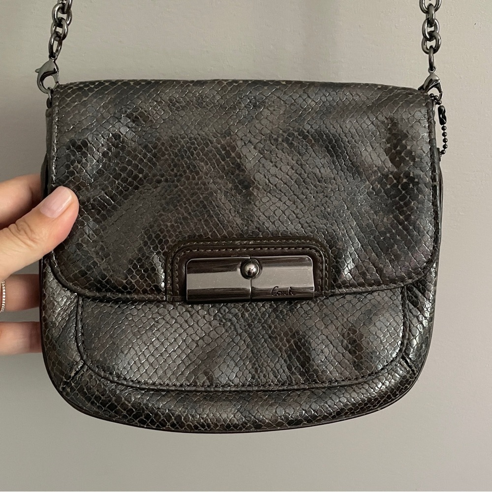 Vintage Coach Gray Kristin Snakeskin Print Leather Crossbody Bag - Small